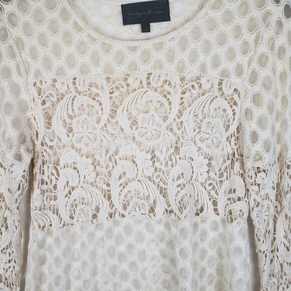Sunday in Brooklyn Crochet Lace Top Long Sleeve Sheer Ivory Womens Size Small - Picture 3 of 5